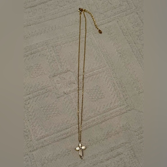 Necklace & cross pendant - 925 gold plated mother of pearl cross - 16-18”L - New - Picture 5 of 13